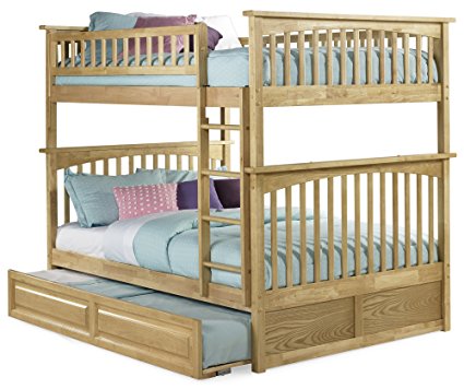 Columbia Bunk Bed with Trundle Bed, Full Over Full, Natural