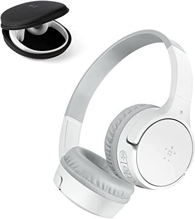 Belkin SOUNDFORM Mini Kids Wireless Headphones with Built in Mic, 30 Hours Playtime, Bluetooth 5.0 or Wired Connection, On Ear Headsets for Travel, School - Compatible with iPads, Galaxy, Tablet–White