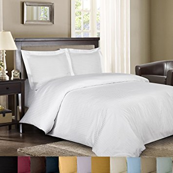 Royal Hotel Stripe White 3pc Full/Queen Comforter Cover (Duvet Cover Set) 100-Percent Cotton, 600-Thread-Count, Sateen Striped