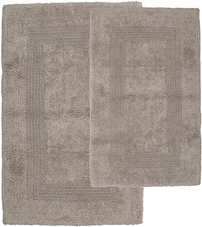 Cotton Bath Mat Set- 2 Piece 100 Percent Cotton Mats- Reversible, Soft, Absorbent and Machine Washable Bathroom Rugs By Lavish Home (Taupe)