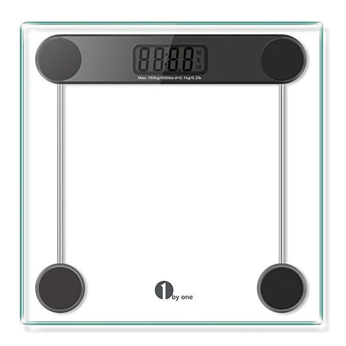 1byone Digital Body Weight Bathroom Scale with Step-on Technology, Tempered Glass, 400 Pounds