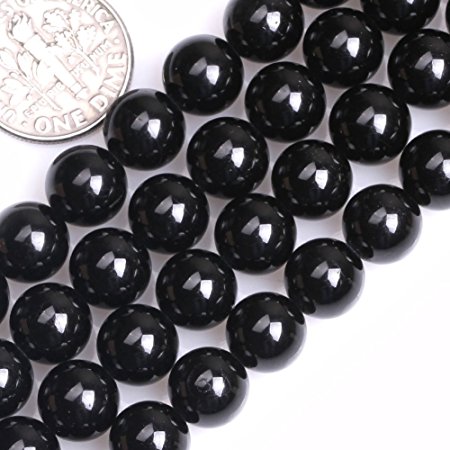 GEM-inside 8MM Round Black Tourmaline Beads Strand 15 Inches Jewelry Making Beads