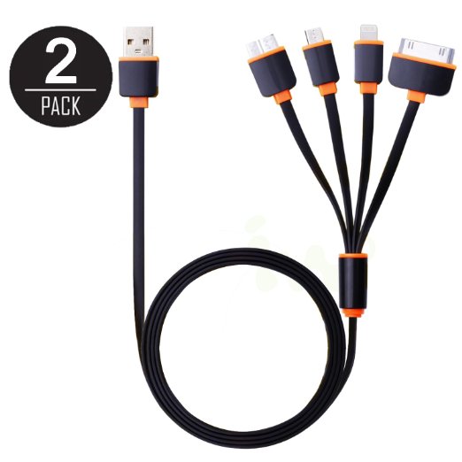 [2 Pack] USB Cable, Multi USB Charging Cable Adapter 4 in 1 Multi USB Charger for iPhone SE, 6S, 6 Plus, 5S, 4S, iPad Mini Air, iPod, Galaxy S7 Edge, S5 S6, Power Bank and More- 3 Feet
