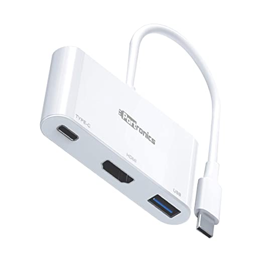 Portronics C-Konnect a 3-in-1 USB Type C Adapter to Project Screen of Your USB Type-C Enabled Device on a Large Screen of Any HDMI Monitor Like TV, Projector, White