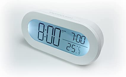 Innova Digital Alarm Clock. Stylish Modern Compact for Bedroom Office Travel Large Clear LCD Display shows Time, Alarm, Room Temp. Snooze. One Touch Back Light. No Ambient Light to disturb your sleep.