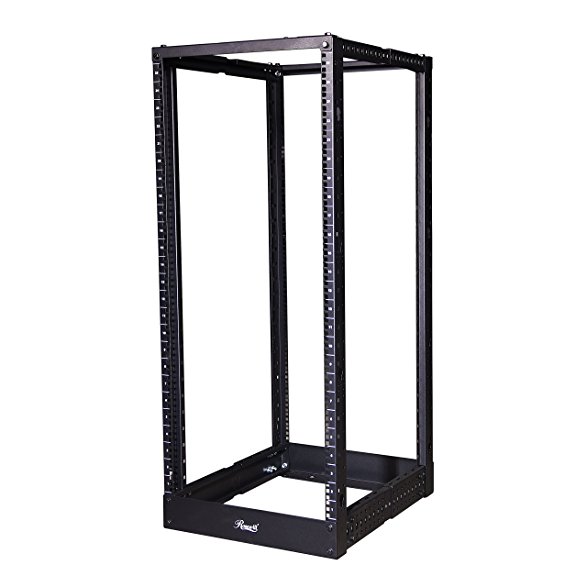 Rosewill 25U Adjustable Depth Open Frame 4 Post Server Rack Cabinet with Cable Management Hooks - Black (RSR-4P25U001)