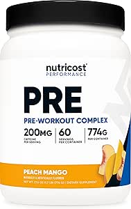 Nutricost Pre-Workout Complex Powder (60 Servings, Peach Mango) - Pre-Workout Supplement with Beta-Alanine, Taurine & Amino Acids