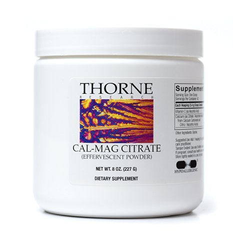 Thorne Research - Cal-Mag Citrate Effervescent Powder - Calcium Magnesium Supplement with Vitamin C - 8 Oz. (227 g)