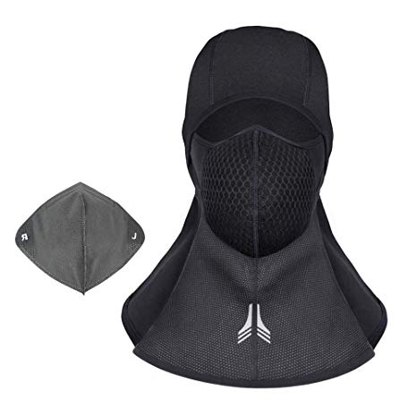 Lingear Balaclava Ski Mask for Men Women Winter Cold weather Motorcycle Hood Full Face Mask With Activated Carbon Filter,Waterproof Windproof Neck Warmer for sports Snowboard helmet Skiing Black