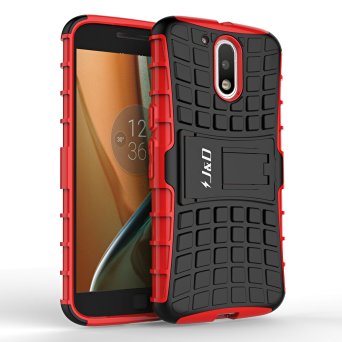 Moto G4 / G4 Plus Case, J&D [Kickstand] [Heavy Duty Protection] [Dual Layer] Moto G4 / G4 Plus Slim Fit Hybrid Shock Proof Protective Case - Red