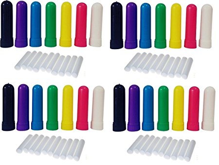 Essential Oil Aromatherapy Blank Nasal Inhaler Tubes (40 Complete Sticks), Empty Multicolored Nasal Inhalers for Essential Oil, Treat Breathing Problems Naturally, Refillable