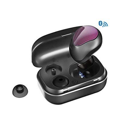 Wireless Earbuds True Bluetooth 4.2 Touch Single Mini Invisible Sport Headphone HiFi Stereo Earphones in-Ear IPX7 Wateproof 6Hr Playtime with Mic and Charging Case for iPhoneX/Xs Max,Samsung (Red)