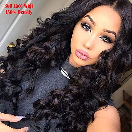 Premier 360 lace frontal wigs Human Hair Loose Wave Frontal Wigs with Baby Hair Brazilian Remy Human Hair Best Hair Wigs for Black Women with 150% Density Pre Plucked 14 inches Color 1B# Off Black Wig