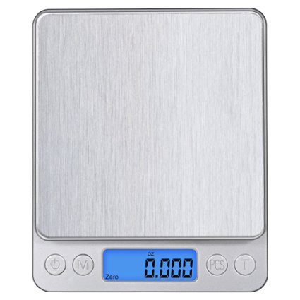 Digital Pocket Kitchen Scale,Showpin Stainless Steel with Backlit LCD Display, 0.001oz/0.01g 500g Piece Counting Function, Silver, Cleaning Cloth and battery Included