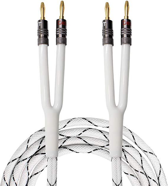 GearIT 12AWG Premium Heavy Duty Braided Speaker Wire (6 Feet) with Dual Gold Plated Banana Plug Tips - Oxygen-Free Copper (OFC) Construction, White