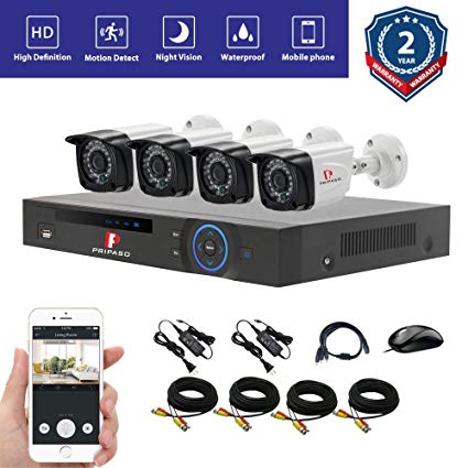 Pripaso 4PCS CCTV Security 720P AHD Camera DIY Kit Video Surveillance System (NO HDD)