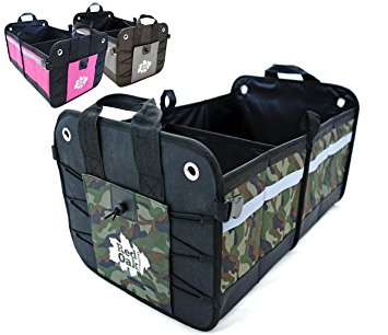 Car Auto Trunk Organizer Best/Premium Foldable Cargo Container 22"x14"x12" - Sturdy Clutter Control for Your Car, Auto, Truck, Minivan or SUV – Rugged, Heavy Duty Storage Bin and Carrier (Black/Camo)