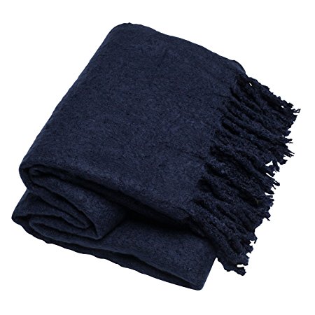 Sova by SLPR Cozy Faux Mohair Brushed Throw Blanket (50" x 60", Dark Blue)