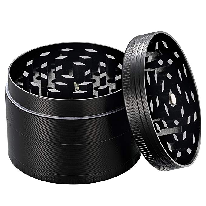 TOPELEK Herb Grinder, Premium Zinc Alloy Grinder Herb with Pollen Scraper and Magnetic Top, Best Grinder for tobacco and most herbs, 2.0 Inches, 4 Layers – Black