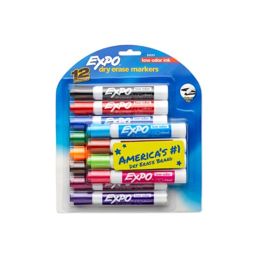 Expo Low-Odor Dry Erase Markers, Chisel Tip, 12-Pack, Assorted Colors (80699)