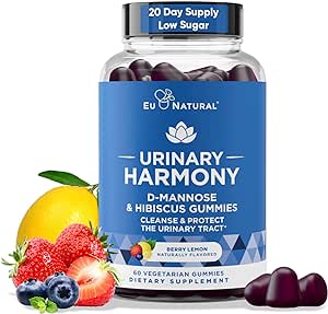 Eu Natural Urinary Harmony D Mannose Gummies for Urinary Tract Health – D-Mannose & Hibiscus Cleanse, Flush & Protect The Urinary System – 60 Berry Lemon Flavor Gummies, 20 Day Supply, Drug Free