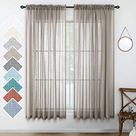 Taupe Curtains 63 Inch Length for Nursery Set 2 Panels Rod Pocket Window Airy Flowy Beach Decor Earthy Accents Faux Linen Short Semi Sheer Translucent Neutral Curtains for Bedroom Boys Kids 52x63 Long