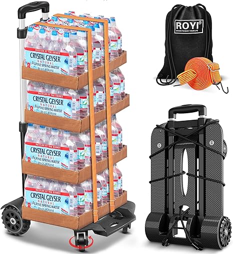 Folding Hand Truck, 75 Kg/165 lbs Heavy Duty Solid Construction Utility Cart Compact and Lightweight for Luggage, Personal, Travel, Auto, Moving and Office Use - Portable Fold Up Dolly(4 Wheel-roate)