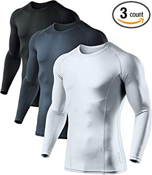 ATHLIO Men's (Pack of 1 or 3) Cool Dry Compression Long Sleeve Baselayer Athletic Sports T-Shirts Tops