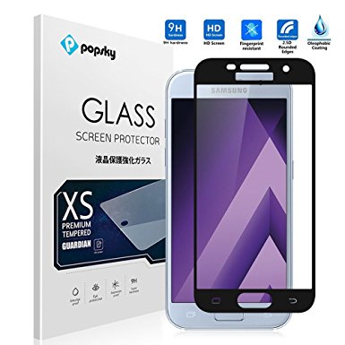 Popsky Samsung Galaxy A5 2017 Screen Protector,[3D Full Curved Edge] 9H Hardness Tempered Glass Ultra Clear Full Coverage [Colored Edge] Bubble-Free Anti-Scratch Film for Galaxy A5 2017 A520 (Black)