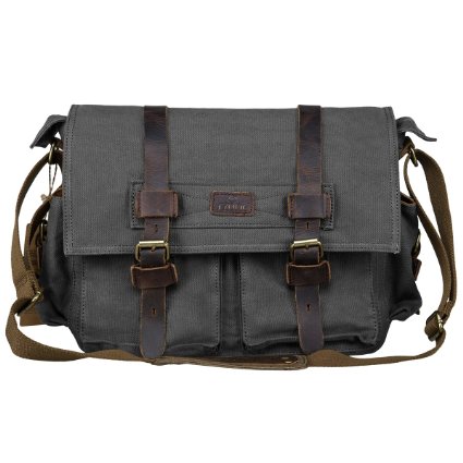 S-ZONE Vintage Canvas Leather Trim DSLR SLR Camera Shoulder Messenger Bag