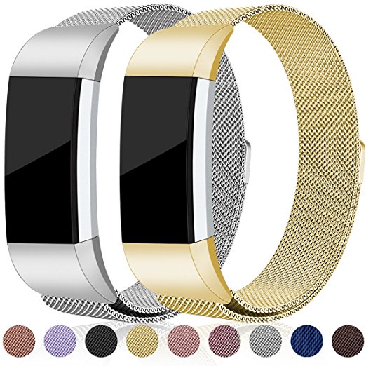 For Fitbit Charge 2 Bands(2 Pack), Maledan Stainless Steel Milanese Metal Replacement Accessories Bracelet Strap with Magnet Lock for Fitbit Charge 2 HR, Large Small