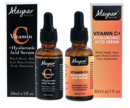 Alayna Naturals Enhanced Vitamin C Serum with Hyaluronic Acid 1 Oz - Top Anti Wrinkle, Anti Aging & Repairs Dark Circles, Fades Sun Damage- 20% Vitamin C Super Strength - Organic ingredients (2 Pack)