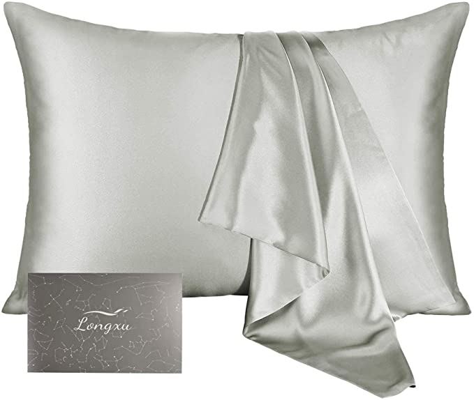 Longxu Silk Pillowcase Gift for Women,1 Pack Mulberry Silk Pillowcase for Hair and Skin and Stay Comfortable and Breathable During Sleep (Grey,Standard)