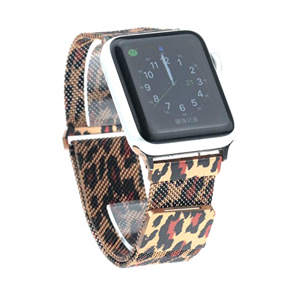 TenCloud Replacement 38mm / 42mm Cool Loop w/Magnetic Closure Fit Apple Watch,Floral Pattern Printed iWatch Series 1,2,3 Sport&Edition Bands Women & Men (Leopard, 38mm)