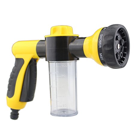 RZDEAL 8 in 1 High Pressure Spray Nozzle Water Shape Sprayer 8 Spray Settings with Foam Clean Function, Best for Car Washing, Gardening, Pet Washing Etc(Yellow)