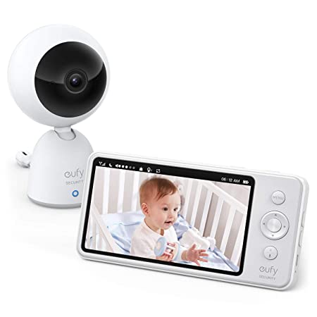 eufy Security Video Baby Monitor, 720p Resolution, Large 5” Display, 5,200 mAh Battery, 2-Way Audio, Night Vision, Lullaby Player, 1000 ft Range, Ideal for New Moms, Manual Pan & Tilt