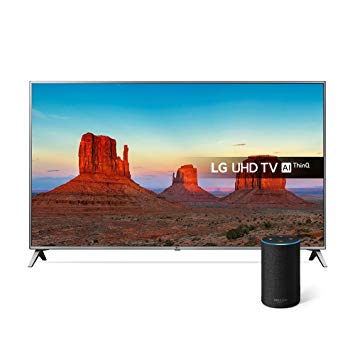 LG 55UK6500PLA 55-Inch UHD 4K HDR Smart LED TV with Freeview Play - Steel Silver/Black (2018 Model) with All-new Amazon Echo (2nd generation), Charcoal Fabric Bundle