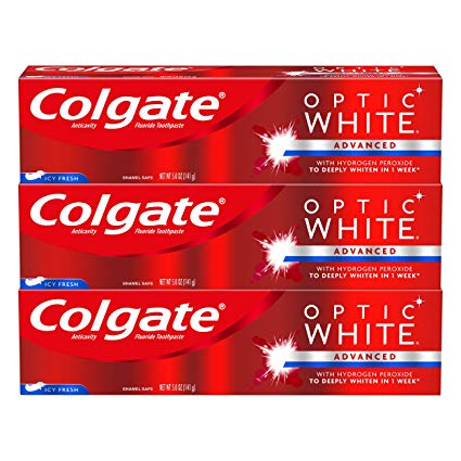 Colgate Optic White Whitening Toothpaste, Icy Fresh - 5.0 Ounce (Pack of 3)