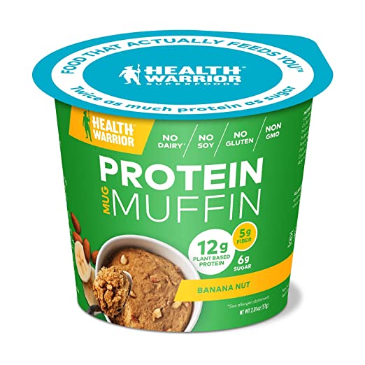 HEALTH WARRIOR Protein Mug Muffins, Banana Nut, 12g Plant-Based Protein, Gluten Free, Vegan, Low Sugar, Non-GMO, 2.01oz cups (Pack of 6)