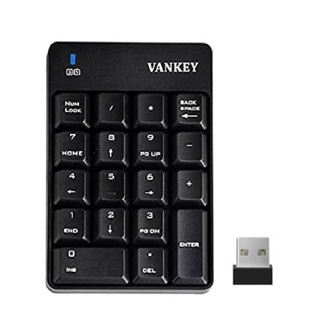 Vankey Wireless Numeric Keypad 18 Keys Mini Keyboard Numpad 24G USB Number Pad for iMac Macbook Windows Laptop Notebook Desktop PC Computer