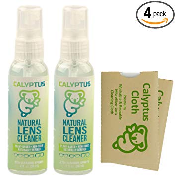 Calyptus Eyeglass Lens Cleaner Spray Care Kit | 100% Natural, Plant Based, Non-Toxic, and Safe | Alcohol Free, Ammonia Free, VOC Free | AR Safe for Coated Lenses | 4 oz Bundle with 2 Calyptus Cloths