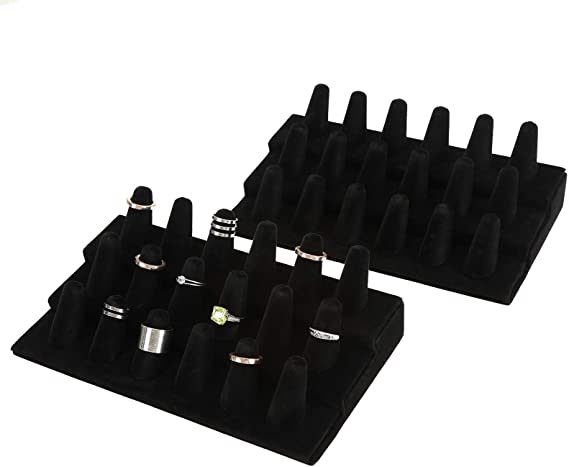 Foraineam 2 Pack Finger Ring Display Black Velvet 18 Slot Jewelry Counter Showcase Storage Organizer Holder
