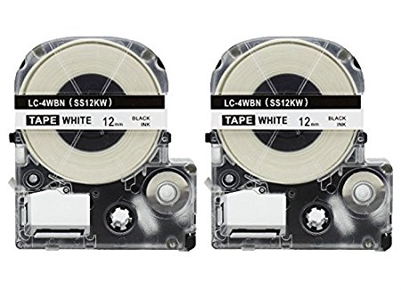 2PK Onirii Compatible Epson Labelworks Label Tape Cartridge LW-300 LW-400 LW-500 LW-600 LC-4WBN9(LK-4WBN) Black On White Label Maker Tape Refill Cartridge 12mmx26.2ft