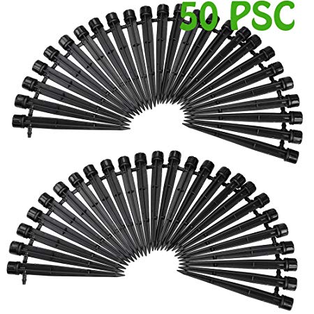 Mini Skater Black 25/50 Pcs 360 Degree Adjustable Water Flow Irrigation Drippers Sprinklers Watering Drippers on Stake Emitter Drip System with Stylus for 4mm/7mm Tube (50 Pcs)