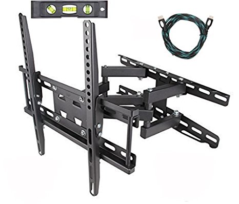 EASYGOING Full Motion Tilt Articulating Cantilever Swivel Dual Arm LCD TV Wall Mount bracket for 20"-50" Flat Screen Displays,VESA 400 x 400 Compatible 115 Lbs Capacity With HDMI Cable