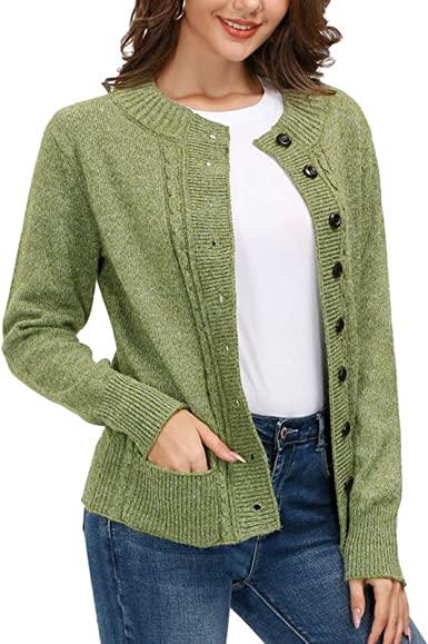 KANCY KOLE Women Cable Knit Sweater Coat Long Sleeve Button Down Cardigan Outwear with Pockets S-XXL