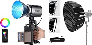 NEEWER MS60C 65W COB RGBWW LED Video Light Battery Kit Photography Continuous Output Lighting for Video with NS65U 25.6"/65cm Softbox Parabolic Hexadecagon, Quick Setup/Fold Like Umbrella