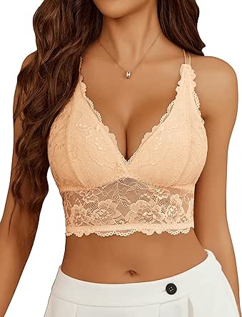 Avidlove Bralettes for Women Lace Wireless Bra V Neck Racerback Crop Top Double-Layered Adjustable Lingerie