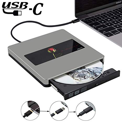 NOLYTH External CD DVD Drive USB C Superdrive USB3.0 External CD/DVD /-RW Burner Optical Drive Compatible with Apple Mac MacBook Pro Air iMac Laptop and windows10 (Grey)