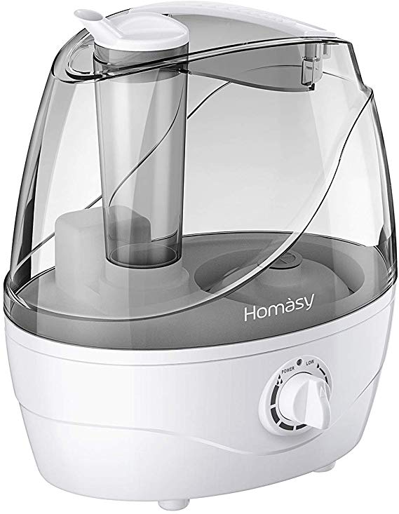 Homasy Cool Mist Humidifiers, Quiet Ultrasonic Humidifiers for Bedroom Baby, Easy to Clean Air Humidifier, Last Up to 24 Hours, Auto Shut-Off, Adjustable Mist Output